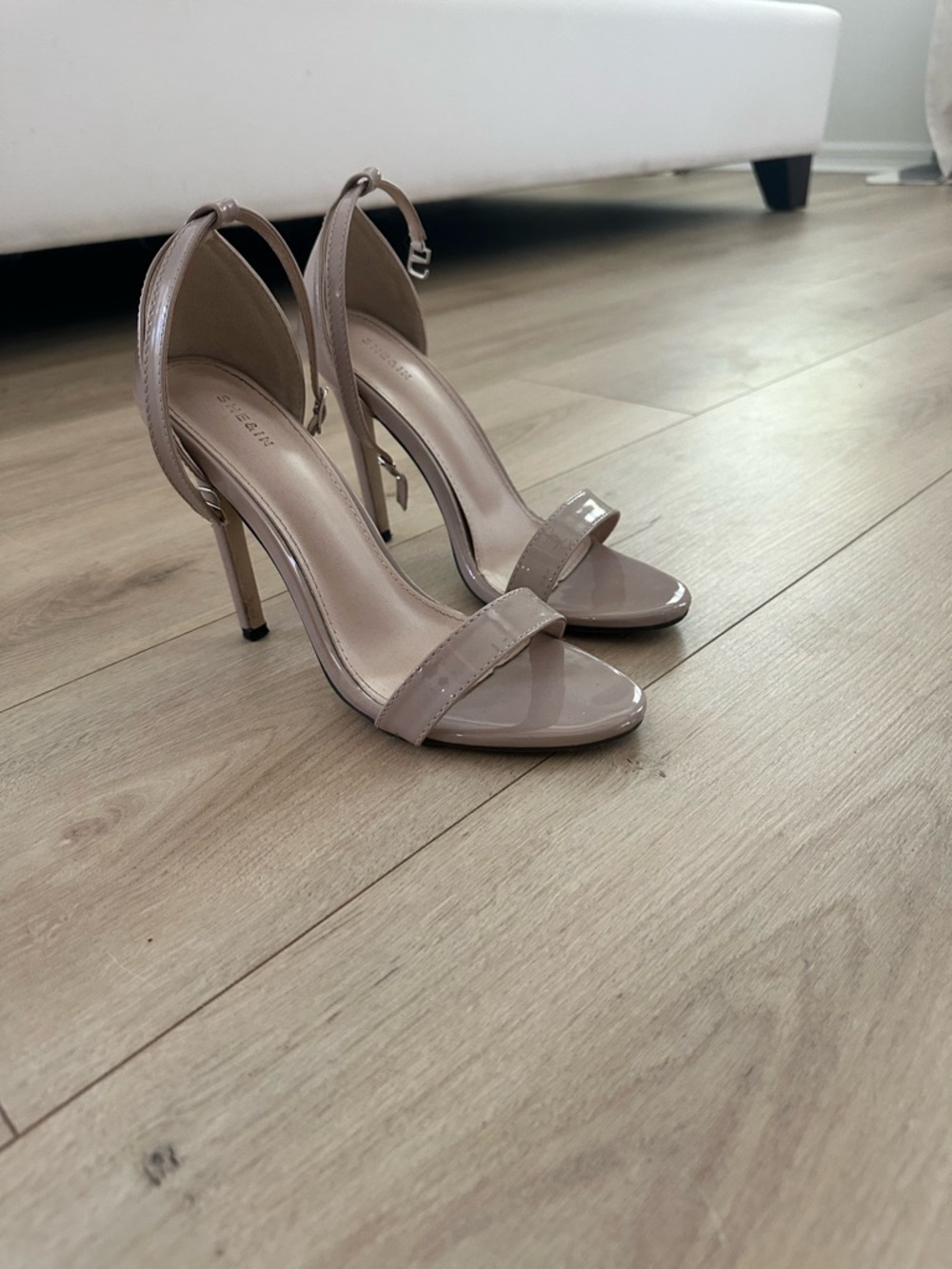 Nude Patent Ankle-Strap Stiletto Sandals - Women